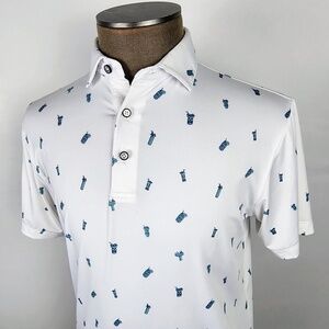 DEVEREUX- Mens Small Performance Golf Polo Shirt Tiki Mug All Over Print